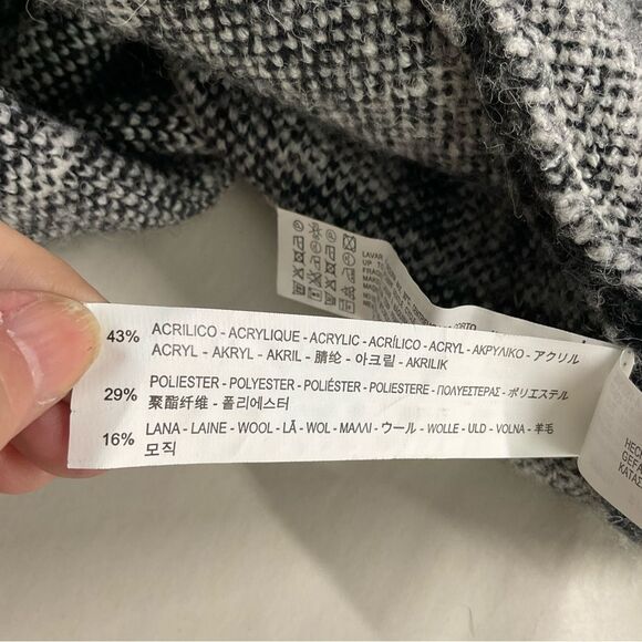 Zara Knit Black and White Wool Blend Greek Key Jacquard Open Front Size S - Picture 8 of 14